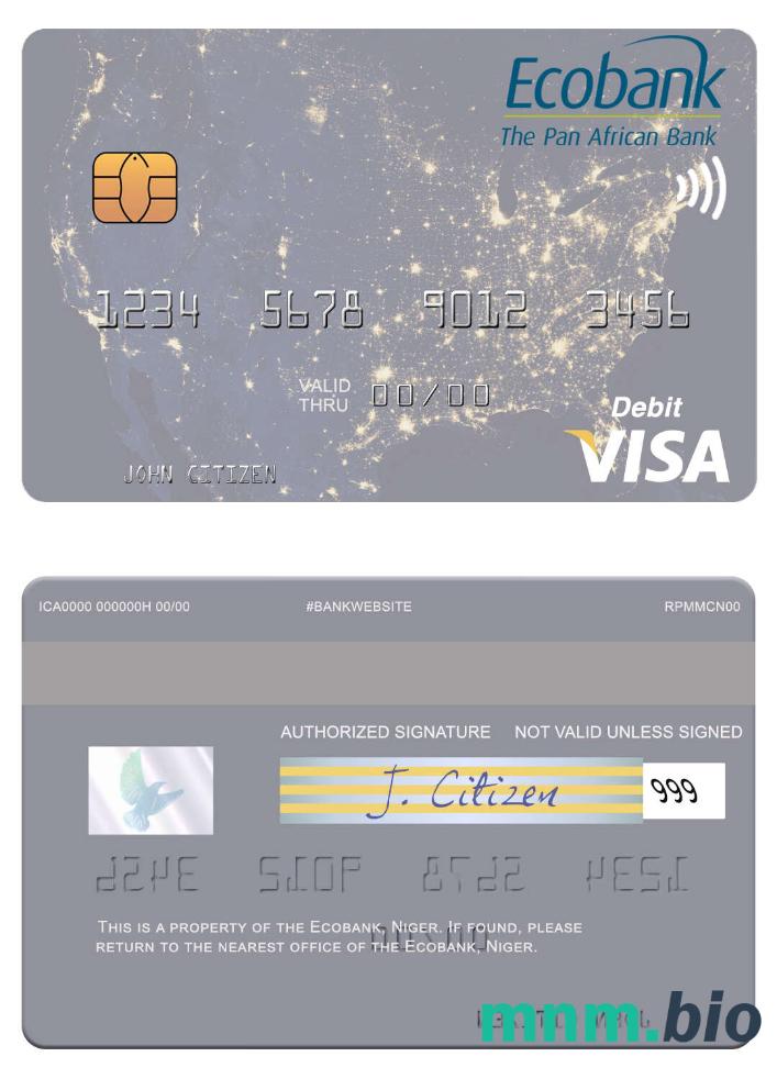 Niger Ecobank visa debet karta przykład w formacie PSD